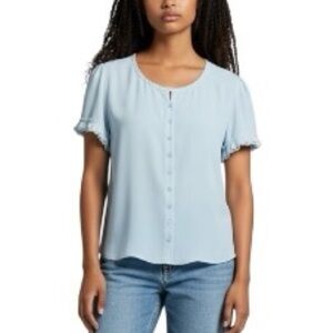 J. Crew Fine rib crochet-trim cardigan with cotton/modal blend soft NWT M Blue